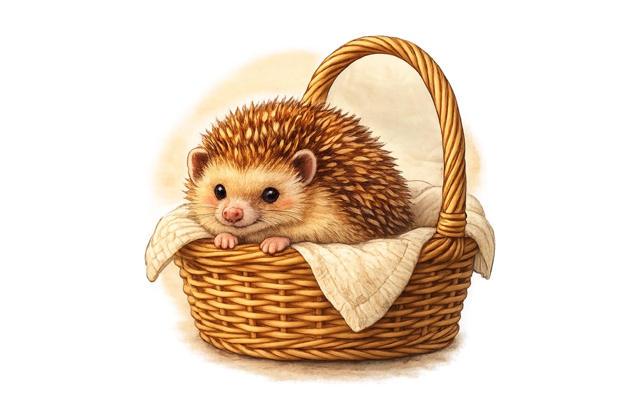 The diary3 mascot — a hedgehog curled up in a wicker basket.